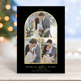 Arch 3 Foto gehuwd en prettige Folie feestdag Uitnodiging