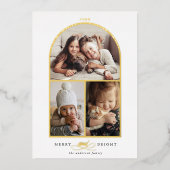 Arch 3 Foto Merry & Bright Gold Foil Holiday Card Folie Uitnodiging (Voorkant)