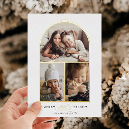 Arch 3 Foto Merry & Bright Gold Foil Holiday Card Folie Uitnodiging