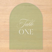 Arch Acryl Sage Groene Trouwtafel Een Nummer Uitnodigingen (Voorkant)