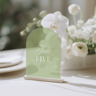Arch Acryl Sage Groene Trouwtafel Nummer Uitnodigingen