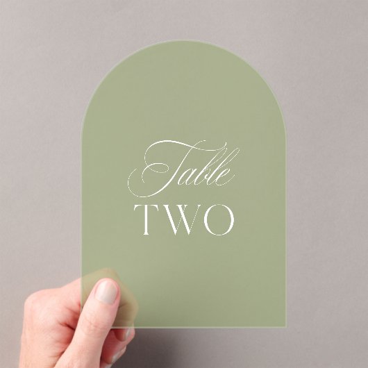 Arch Acryl Sage Groene Trouwtafel Twee Nummer Acryl Uitnodigingen (Insitu (Draagbaar))