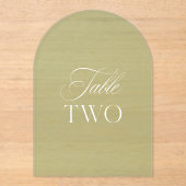 Arch Acryl Sage Groene Trouwtafel Twee Nummer Acryl Uitnodigingen (Voorkant)