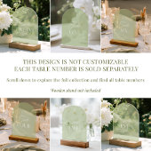 Arch Acryl Sage Groene Trouwtafel Twee Nummer Uitnodigingen