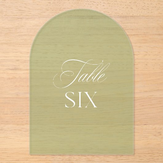 Arch Acryl Sage Groene Trouwtafel Zes Nummer Acryl Uitnodigingen (Voorkant)