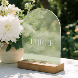 Arch Acryl Sagegroene Trouwtafel Nummer Drie Uitnodigingen
