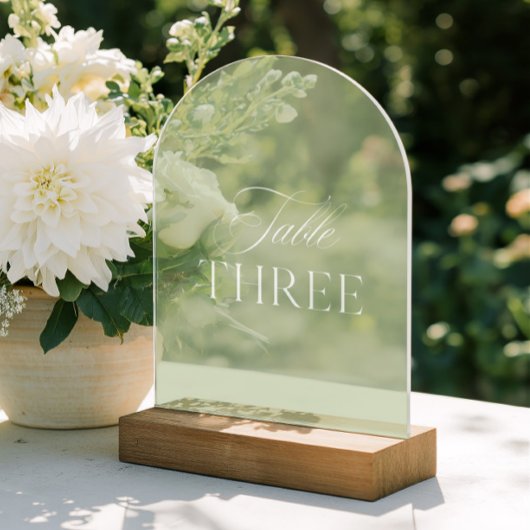 Arch Acryl Sagegroene Trouwtafel Nummer Drie Uitnodigingen