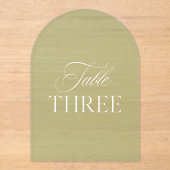 Arch Acryl Sagegroene Trouwtafel Nummer Drie Uitnodigingen (Voorkant)