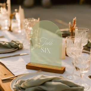 Arch Acryl Saliegroen Trouwtafel Zes Nummer Uitnodigingen