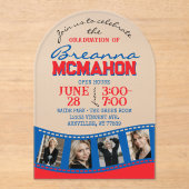 Arch Afstuderen Foto Filmstrip Rood & Blauw Froste Acryl Uitnodigingen (Voorkant)