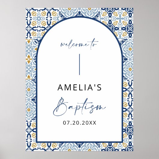 Arch Amalfi Blue Tile Baptisme Welkomstteken Poster (Voorkant)