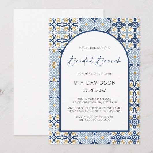 Arch Amalfi Positano Blue Yellow Bridal Brunch Kaart (Voorkant / Achterkant)