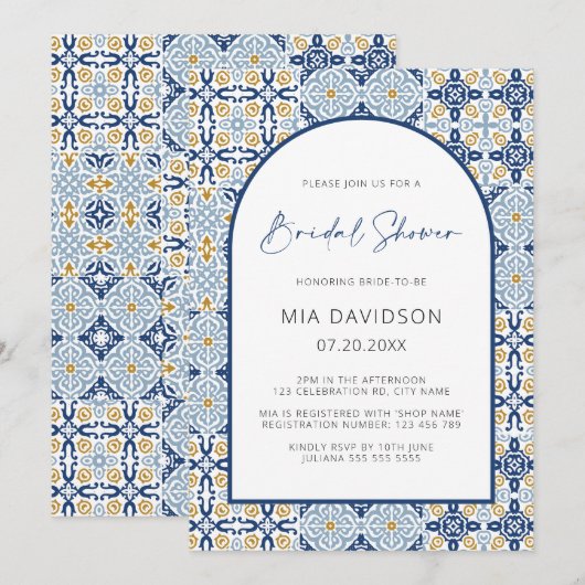 Arch Amalfi Tegel Mediterraan Blauw Vrijgezellenfe Kaart (Voorkant / Achterkant)