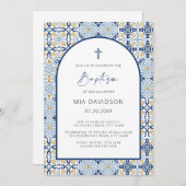 Arch Amalfi Tile Mediterranean Blue Baptisme Kaart (Voorkant / Achterkant)