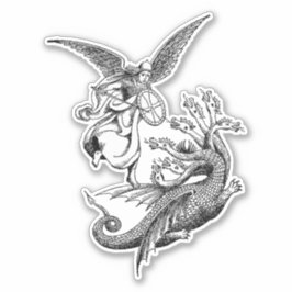 Arch Angel Fighting Hydra Dragon art illustratie Sticker