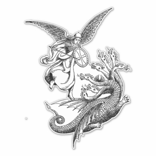 Arch Angel Fighting Hydra Dragon art illustratie Sticker (Voorkant)