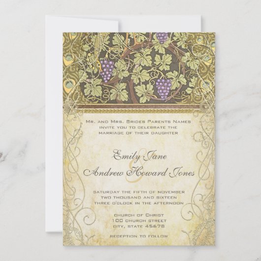 Arch Art Nouveau Peacock Birds Wedding Invitation Kaart (Voorkant)