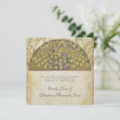 Arch Art Nouveau Peacock Birds Wedding Invitation Kaart (Staand voorkant)