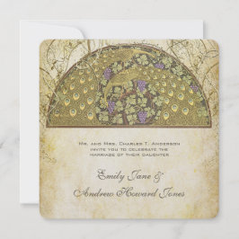 Arch Art Nouveau Peacock Birds Wedding Invitation Kaart
