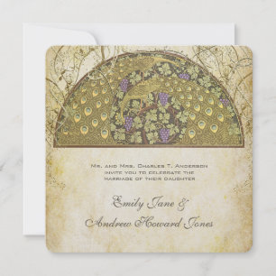 Arch Art Nouveau Peacock Birds Wedding Invitation Kaart