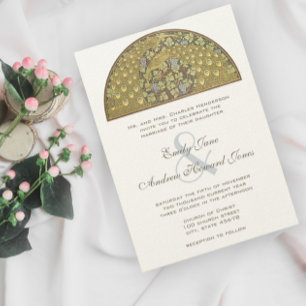 Arch Art Nouveau Peacock Birds Wedding Invitation Kaart
