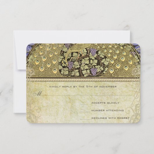 Arch Art Nouveau Peacock Birds Wedding RSVP (Voorkant)