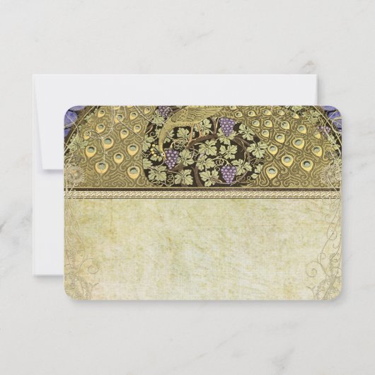 Arch Art Nouveau Peacock Birds Wedding RSVP (Achterkant)