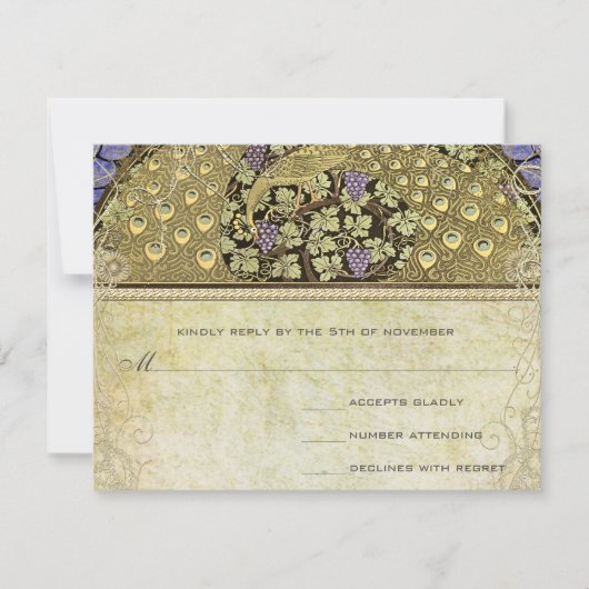 Arch Art Nouveau Peacock Birds Wedding RSVP (Voorkant)