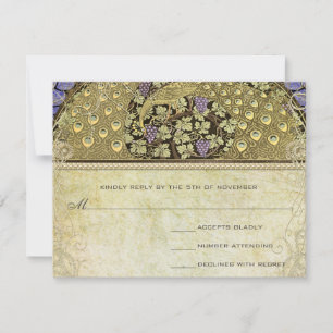 Arch Art Nouveau Peacock Birds Wedding RSVP Kaartje