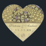 Arch Art Nouveau Peacock Birds Wedding Seal Hart Sticker<br><div class="desc">Vineyard Art Nouveau Peacocks Grapevine Paarse druiven met goudzirls Weddings</div>