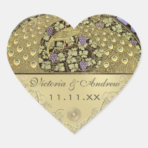 Arch Art Nouveau Peacock Birds Wedding Seal Hart Sticker