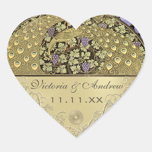 Arch Art Nouveau Peacock Birds Wedding Seal Hart Sticker (Voorkant)