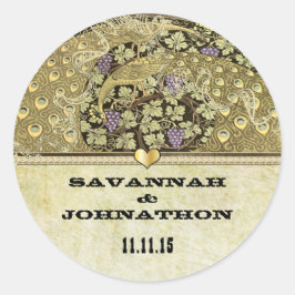 Arch Art Nouveau Peacock Birds Wedding Seal Ronde Sticker