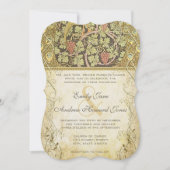 Arch Art Nouveau Peacock Cranberry Dust Wedding Kaart (Voorkant)