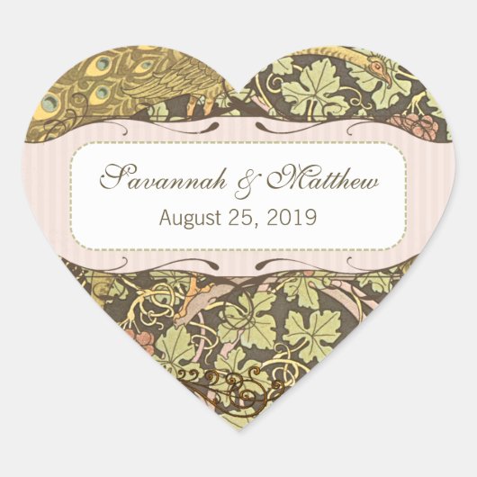 Arch Art Nouveau Peacocks Heart Wedding Seal Hart Sticker (Voorkant)