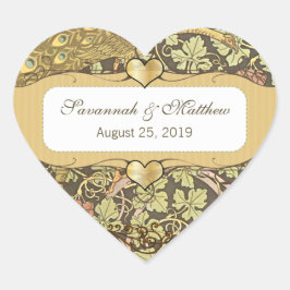 Arch Art Nouveau Peacocks Heart Wedding Seal Hart Sticker