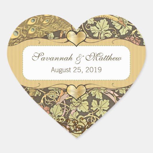 Arch Art Nouveau Peacocks Heart Wedding Seal Hart Sticker (Voorkant)