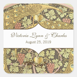 Arch Art Nouveau Peacocks Heart Wedding Seal Vierkante Sticker