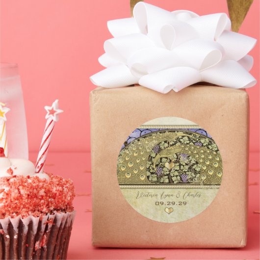 Arch Art Nouveau Wijngaard Peacock Ronde Sticker (Feest)