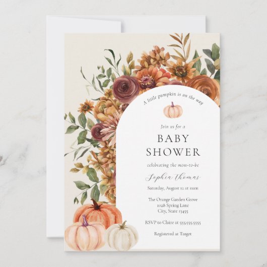 Arch Autumn Pumpkin Baby shower Uitnodiging (Voorkant)