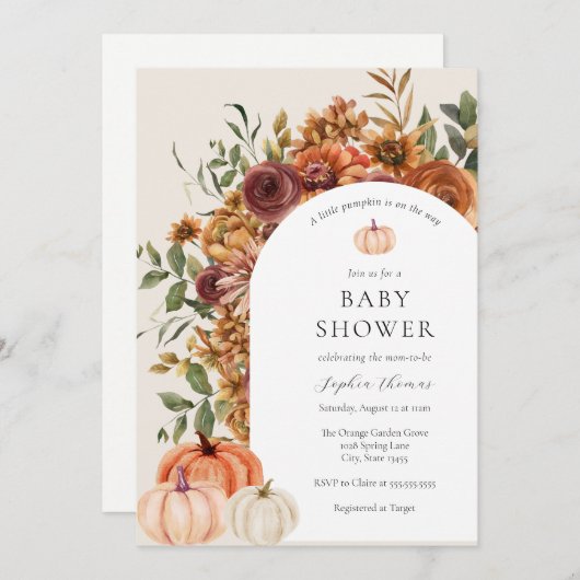 Arch Autumn Pumpkin Baby shower Uitnodiging (Voorkant / Achterkant)