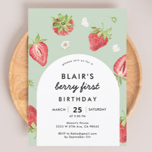 Arch Berry First Birthday Strawberry Theme Kaart