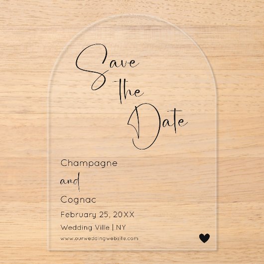 Arch Bewaar de datum Modern Script Wedding Acryl Uitnodigingen (Voorkant)