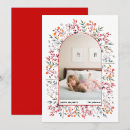 Arch bladeren en bessen rode kerstfoto feestdagenkaart