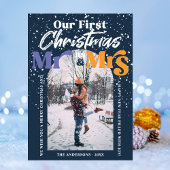 Arch Blue Eerste Kerstdag Mr. en Mrs. Paar Foto Feestdagenkaart