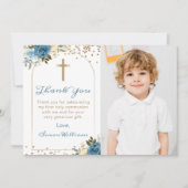 Arch Blue Floral First Heilige CommunFoto Bedankkaart (Voorkant)