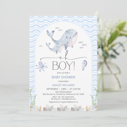 Arch Blue Oh Boy onder Zee Baby shower Kaart (Staand voorkant)