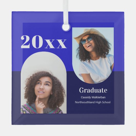Arch Blue Photo Afstuderen Glas Ornament (Voorkant)
