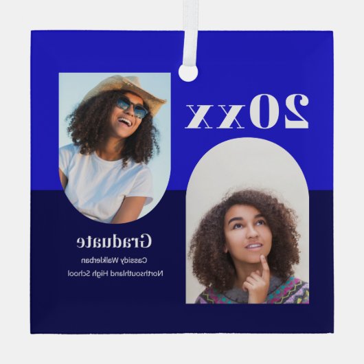 Arch Blue Photo Afstuderen Glas Ornament (Achterkant)