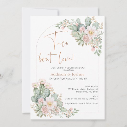 Arch Blush Bloemen Taco 'Over Liefde Koppels Bruid Kaart (Voorkant)